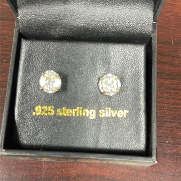 Sterling Silver Clear Cubic Zirconia Stud Earrings - Classic Sparkle - Picture 2 of 3